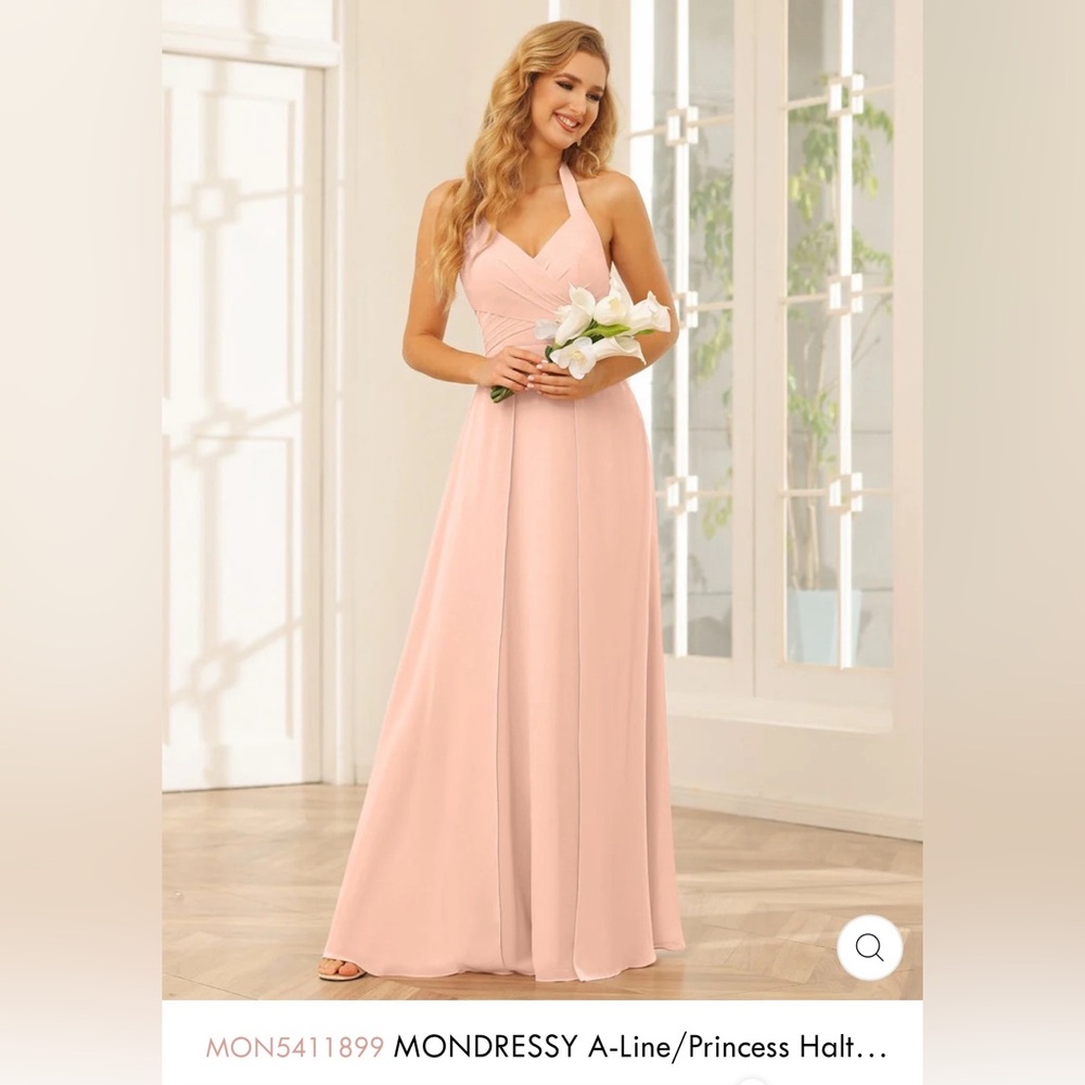 Blush pink bridesmaid halter dress